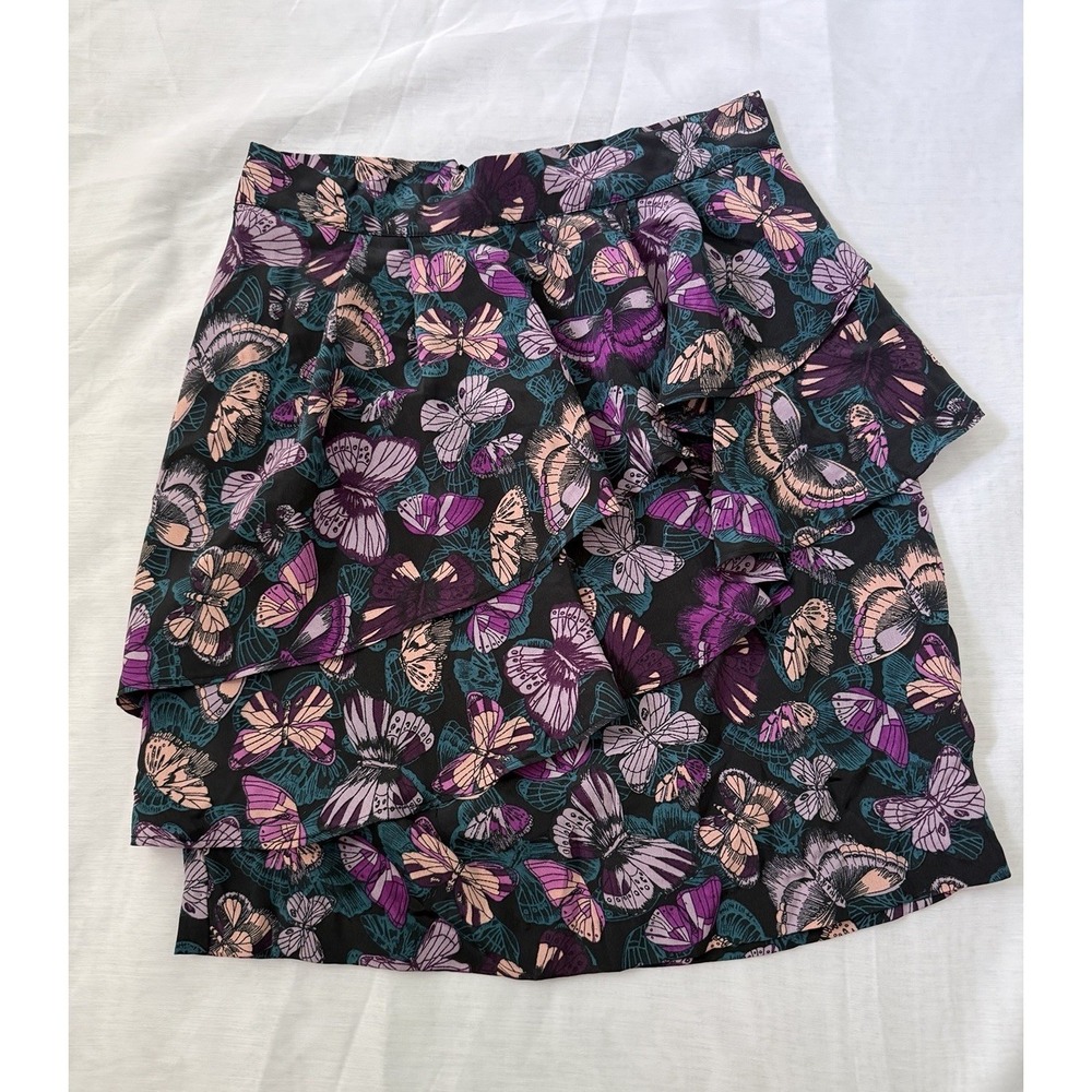H&M Women's Size 6 Multi-Color Butterfly Summer Print Tiered Ruffle Pencil Skirt